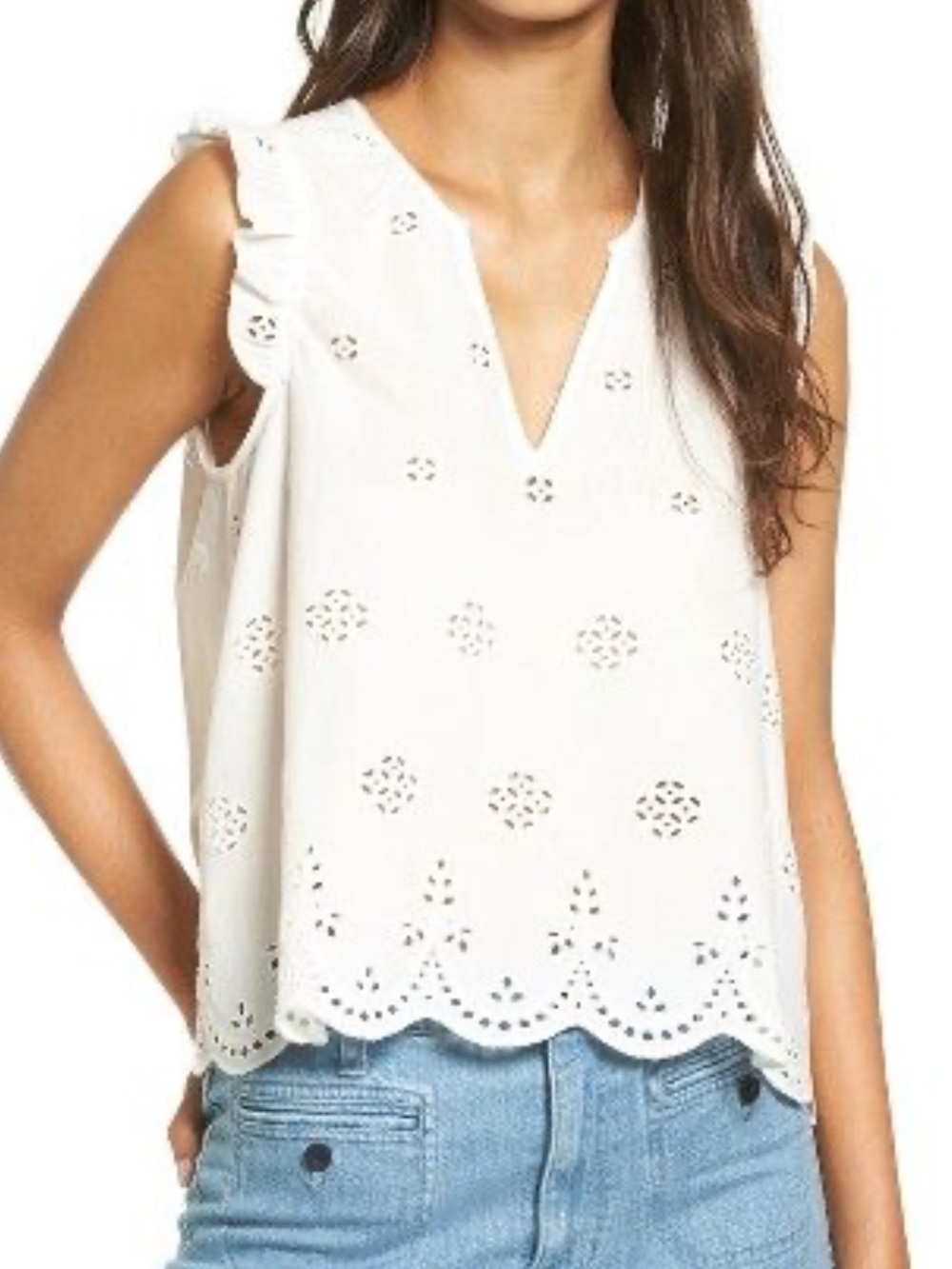 Madewell Eyelet Garden White Ruffle-Trim Sleeveless Top